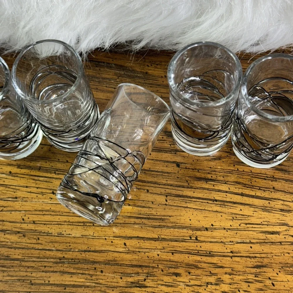(5) Glass Vintage Shot Glasses‎ Barware Mosaic Silver Crackle